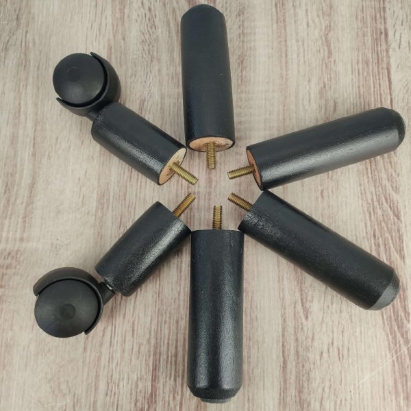Encontraproduto.com.br - Kit 4 Pés de Cama Madeira Preto Fixo 2 Pés com Rodinhas 12cm Box 4x2