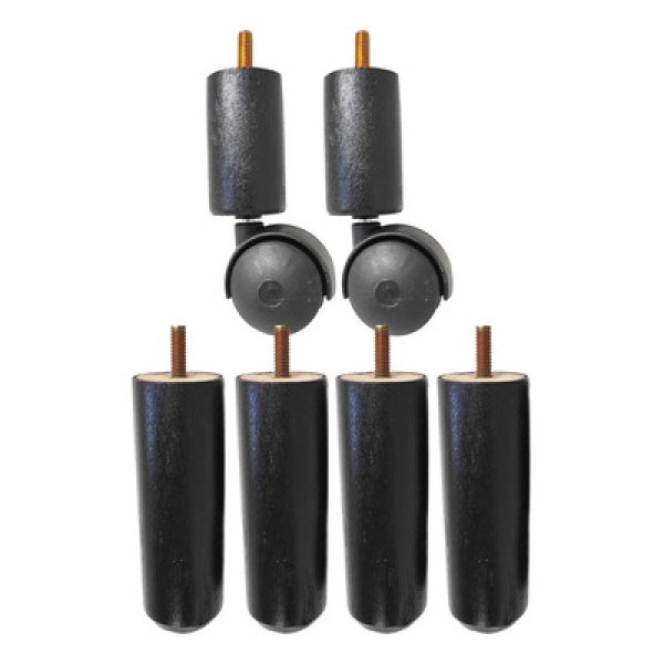 Encontraproduto.com.br - Kit 4 Pés de Cama Madeira Preto Fixo 2 Pés com Rodinhas 12cm Box 4x2