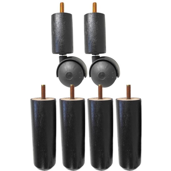 Encontraproduto.com.br - Kit 4 Pés de Cama Madeira Preto Fixo 2 Pés com Rodinhas 12cm Box 4x2