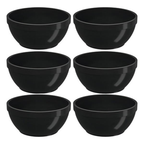 Encontraproduto.com.br - Kit 6 Tigelas Bowls Cumbucas 300ml Para Servir Preto Uno Coza 11,5x5cm Redondo Potinhos