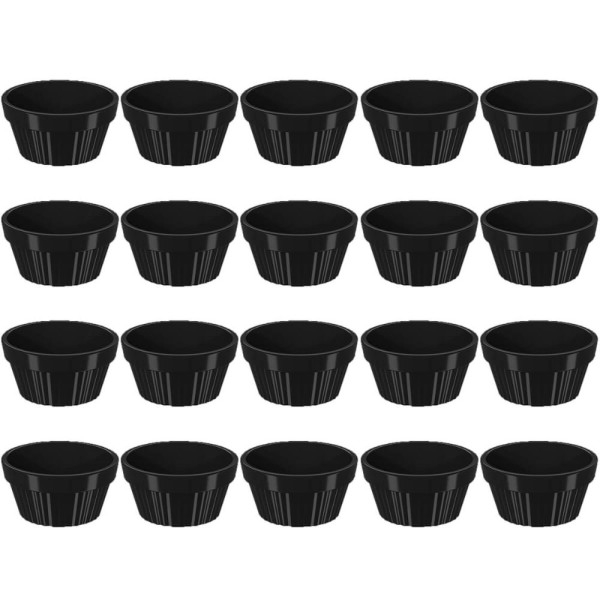 Encontraproduto.com.br - Kit 20 Ramekin 30ml Molho Maionese Shoyu Restaurante Preto Ramequim Oriental Uno Coza Canelado