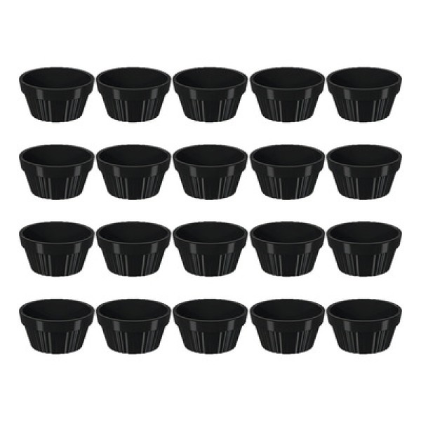Encontraproduto.com.br - Kit 20 Ramekin 30ml Molho Maionese Shoyu Restaurante Preto Ramequim Oriental Uno Coza Canelado