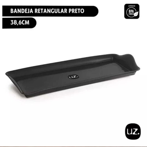 Encontraproduto.com.br - Kit 12 Bandejas Travessa Retangular 38x16cm Servir Plástico Petisqueiras Pretas Uz Utilidades