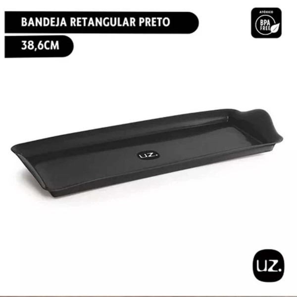 Encontraproduto.com.br - Kit 12 Bandejas Travessa Retangular 38x16cm Servir Plástico Petisqueiras Pretas Uz Utilidades