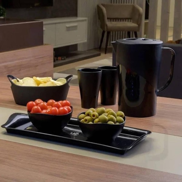 Encontraproduto.com.br - Kit 12 Bandejas Travessa Retangular 38x16cm Servir Plástico Petisqueiras Pretas Uz Utilidades