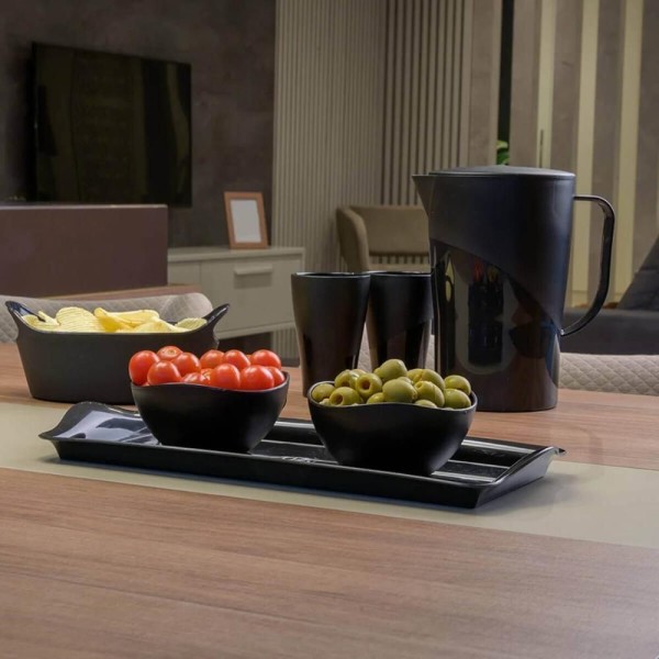 Encontraproduto.com.br - Kit 12 Bandejas Travessa Retangular 38x16cm Servir Plástico Petisqueiras Pretas Uz Utilidades