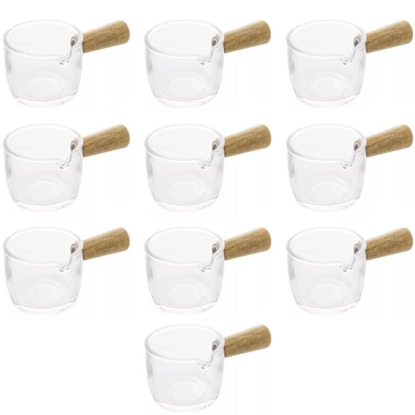 Encontraproduto.com.br - 10 Molheiras Cremeira de Vidro 100ml Cabo de Bambu Lyor Caldas Mesa Posta Molhos Shoyu