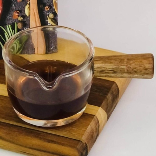 Encontraproduto.com.br - 10 Molheiras Cremeira de Vidro 100ml Cabo de Bambu Lyor Caldas Mesa Posta Molhos Shoyu