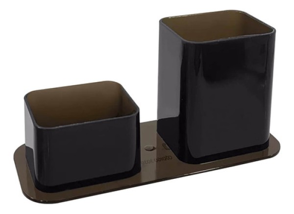 Encontraproduto.com.br - Kit 5 Porta Canetas E Clips Dellocolor Porta Objetos Organizador De Mesa Escritório Fumê
