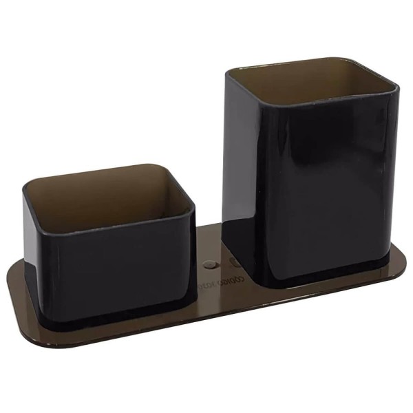 Encontraproduto.com.br - Kit 5 Porta Canetas E Clips Dellocolor Porta Objetos Organizador De Mesa Escritório Fumê