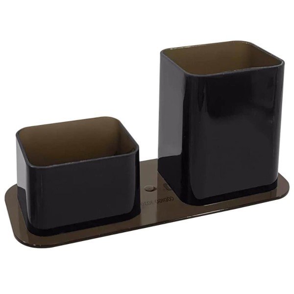 Encontraproduto.com.br - Kit 5 Porta Canetas E Clips Dellocolor Porta Objetos Organizador De Mesa Escritório Fumê