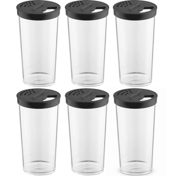 Encontraproduto.com.br - Kit 6 Farinheiros Porta Temperos Farofa Uz 500ml Condimentos Com Tampa De Dupla Abertura Pretos