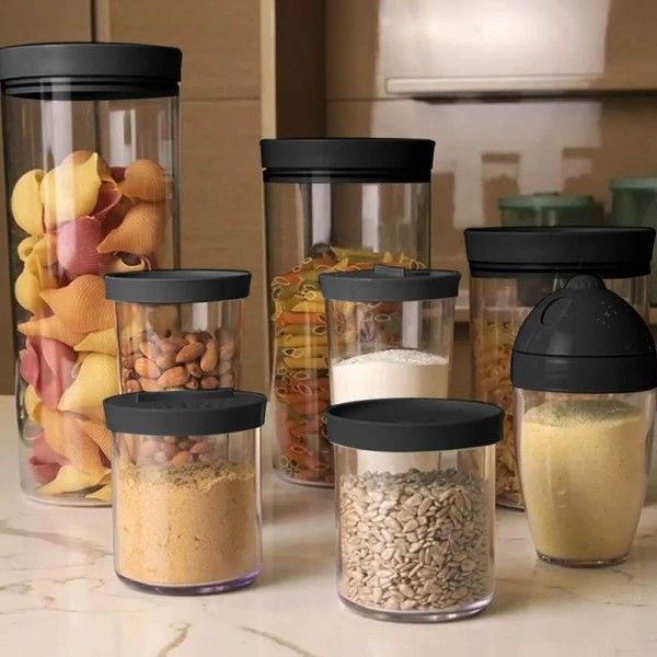 Encontraproduto.com.br - Kit 6 Farinheiros Porta Temperos Farofa Uz 500ml Condimentos Com Tampa De Dupla Abertura Pretos
