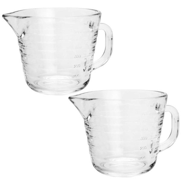Encontraproduto.com.br - 2 Jarras Medidoras de Vidro 700ml cada Lyor Copos Medida Receita Com Alça Bico