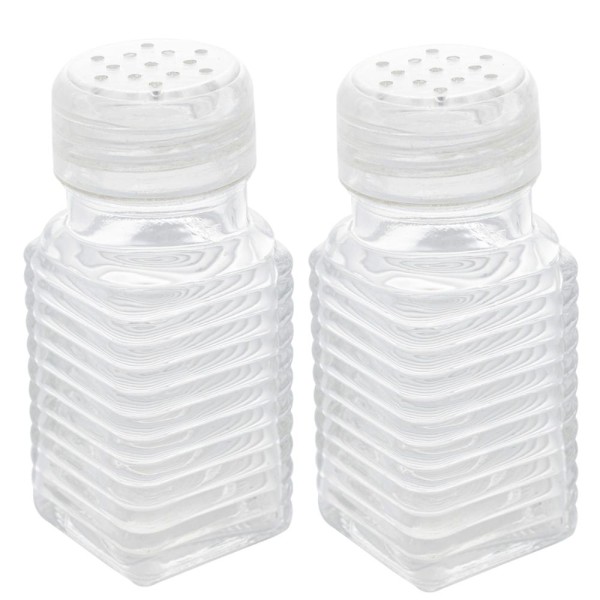 Encontraproduto.com.br - 2 Potes Lyor 80ml Temperos Quadrado de Vidro Saleiro Pimenteiro com Tampa Plástica
