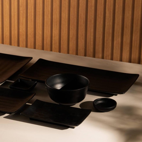 Encontraproduto.com.br - Kit 36 Travessas Servir Sushi Sashimi 35x16cm Comida Japonesa Melamina Pretas para Restaurante Bar Lancheria