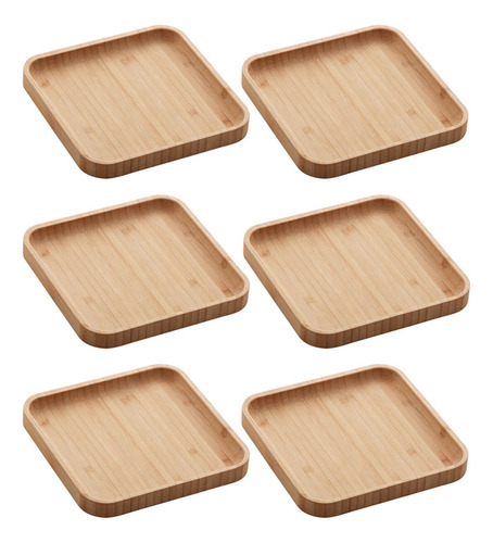 Encontraproduto.com.br - Kit 6 Bandejas De Bambu Squaze Lyor 17x17cm Pratos Quadrados