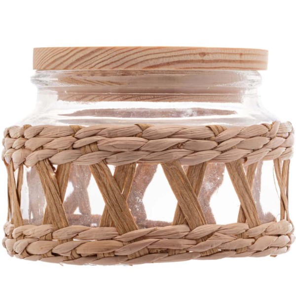 Encontraproduto.com.br - 2 Potes Herméticos Vidro Sisal com Tampa Madeira 350ml Wolff para Mantimentos