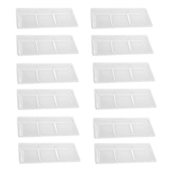 Kit 12 Petisqueiras Cristal Wolff Pearl 3 Divisórias 30x13cm Incolor Petisco Relevo Mesa Posta