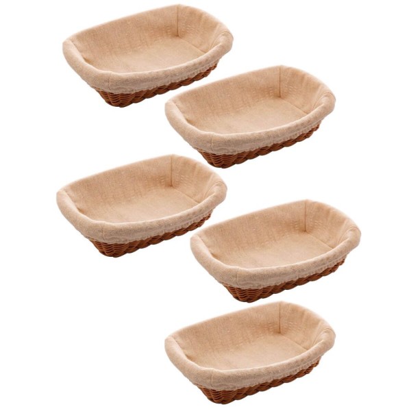 Encontraproduto.com.br - 5 Cestos Porta Pão Plástico Rattan com Forro Lyor 24,5x17cm Folhados Bolo Retangular