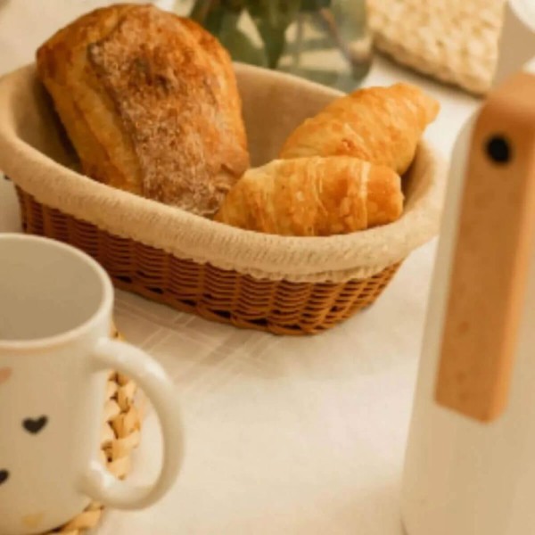 Encontraproduto.com.br - 5 Cestos Porta Pão Plástico Rattan com Forro Lyor 24,5x17cm Folhados Bolo Retangular