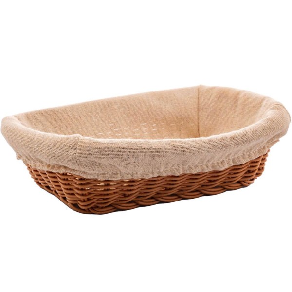 Encontraproduto.com.br - 5 Cestos Porta Pão Plástico Rattan com Forro Lyor 24,5x17cm Folhados Bolo Retangular