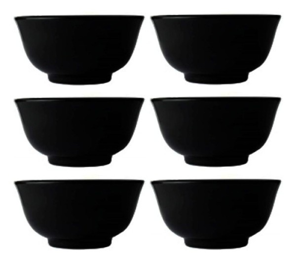 Encontraproduto.com.br - Conjunto 6 Tigelas Porcelana Pequenas Preta 240ml Oriental 11cm Germer Sopa Missô Shimeji