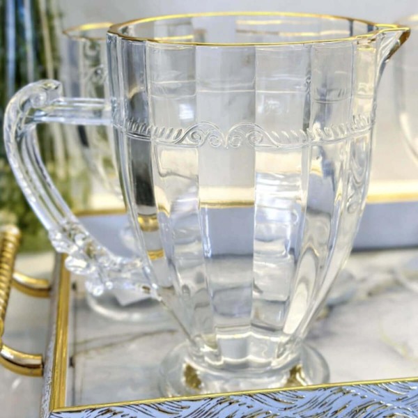 Encontraproduto.com.br - 2 Jarras de Cristal Fio de Ouro 1,3L Lyor Imperial Mesa Posta Servir Bebidas Diversas