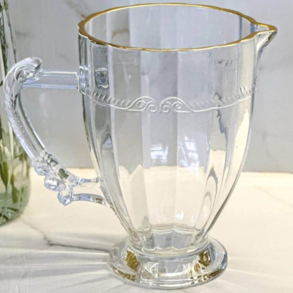Encontraproduto.com.br - 2 Jarras de Cristal Fio de Ouro 1,3L Lyor Imperial Mesa Posta Servir Bebidas Diversas