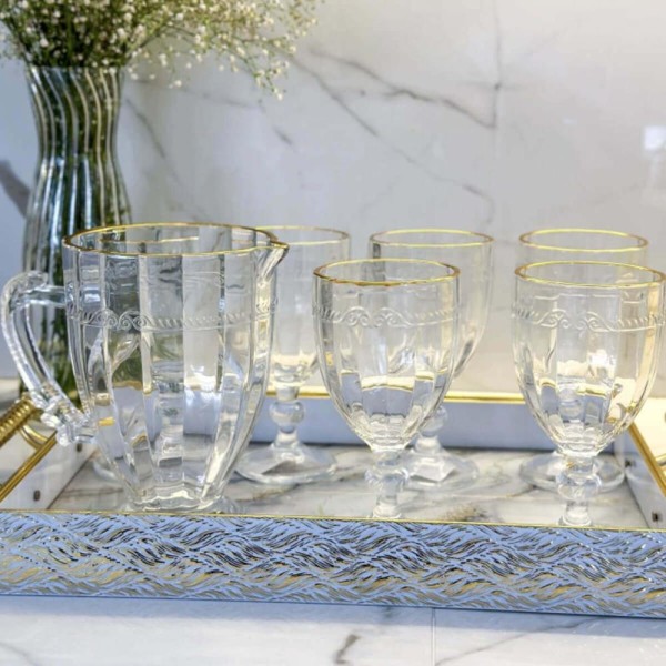 Encontraproduto.com.br - 2 Jarras de Cristal Fio de Ouro 1,3L Lyor Imperial Mesa Posta Servir Bebidas Diversas