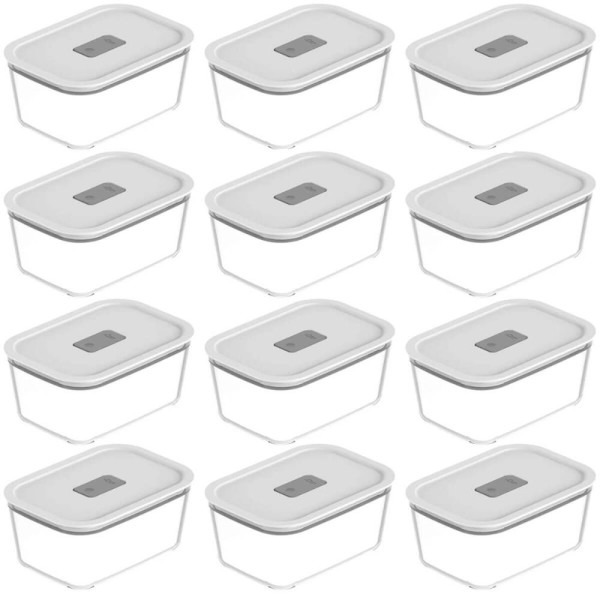 12 Potes Herméticos De Vidro 1,2l Branco Fresh Lock Ou Para Geladeira Freezer Forno