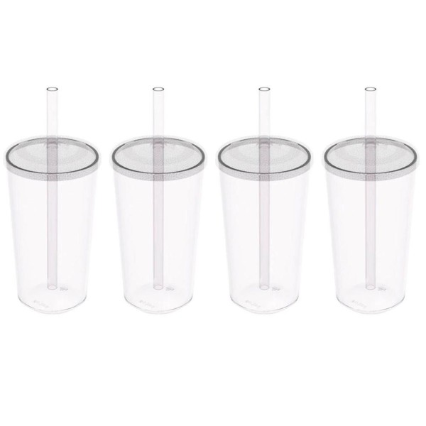 Encontraproduto.com.br - 4 Copos com Tampa e Canudo 500ml Crippa Transparente Plástico Água Suco Bebidas
