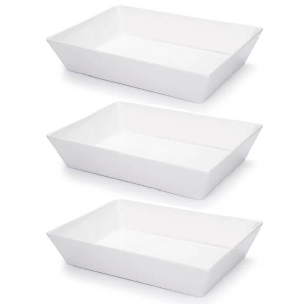 Encontraproduto.com.br - 3 Travessas Retangular Branca 4L Profissional Servir Buffet Melamina Saladas Massas