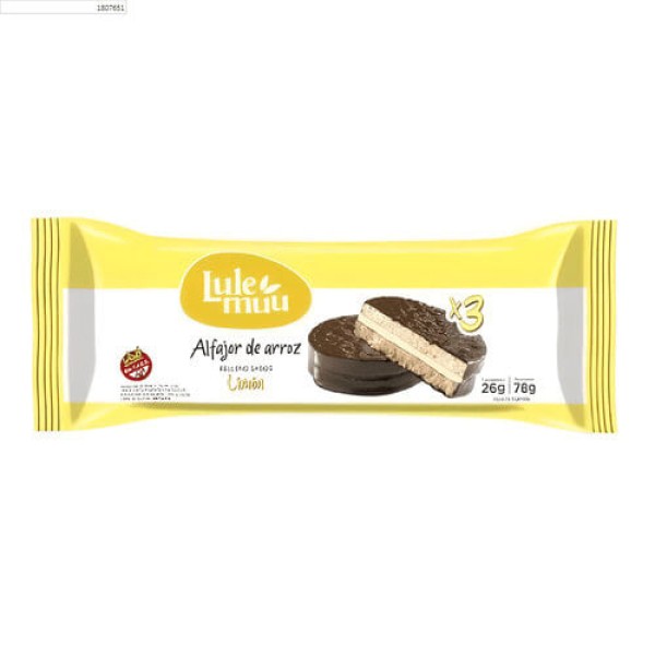 Encontraproduto.com.br - Alfajor de Arroz Lulemuu Limão c/ Cobertura de Cacau 78g