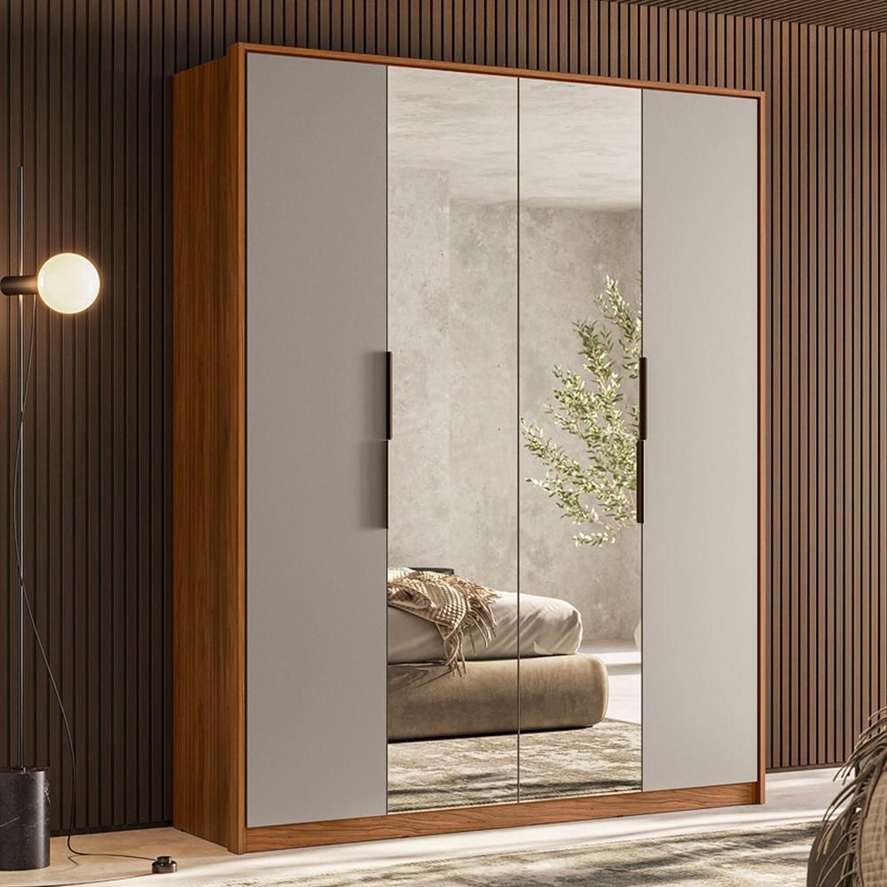 Encontraproduto.com.br - Guarda Roupa Casal Attore 4 Portas Nogueira-nude Prime Tx Com 2 Espelhos - Demartêz Nogueira-nude Prime Tx