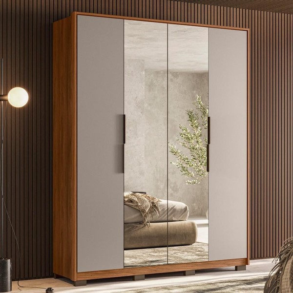 Encontraproduto.com.br - Guarda Roupa Casal Attore 4 Portas Nogueira-nude Prime Tx Com 2 Espelhos E Pés - Demartêz Nogueira-nude Prime Tx