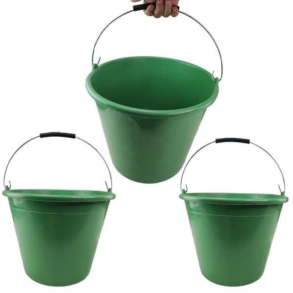 Encontraproduto.com.br - Balde De Obra 12 Litros Alça Apoio Reforçado Kit 3 Und Cimento Massa Agua Multiuso