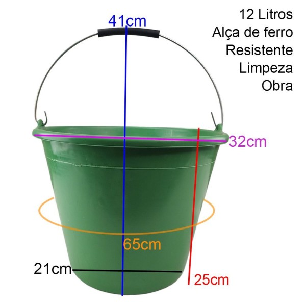 Encontraproduto.com.br - Balde De Obra 12 Litros Alça Apoio Reforçado Kit 3 Und Cimento Massa Agua Multiuso