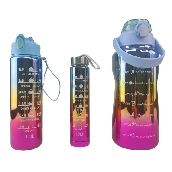 Encontraproduto.com.br - Garrafa Motivacional Metalica Kit 3 Uni Squeeze Cha Agua Com Medido Academia Treino Viagem Passeio E