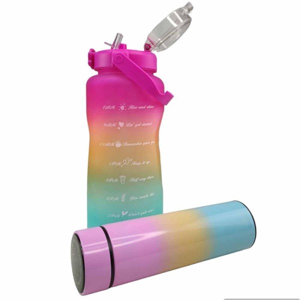 Encontraproduto.com.br - Garrafa Termica Sensor Temperatura Squeeze Motivacional Kit 2 Uni Medidor 2 Litros 500ml