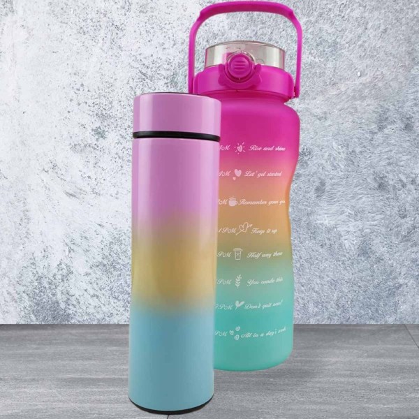 Encontraproduto.com.br - Garrafa Termica Sensor Temperatura Squeeze Motivacional Kit 2 Uni Medidor 2 Litros 500ml