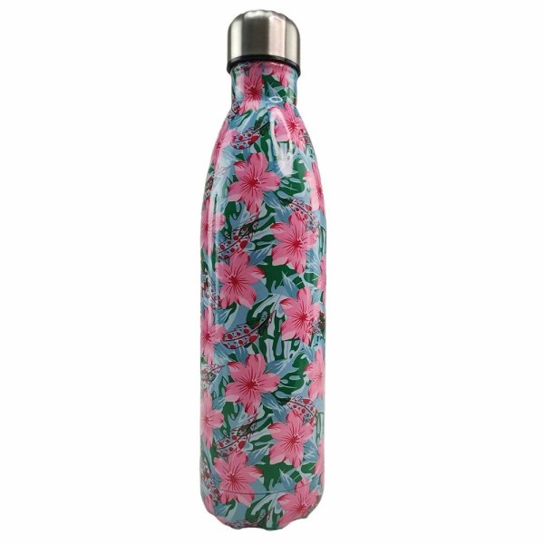 Encontraproduto.com.br - Garrafa Termica Estampada Flores 750 Ml Squeeze Inox Resistente Floral Academia Treino Aula Estudos