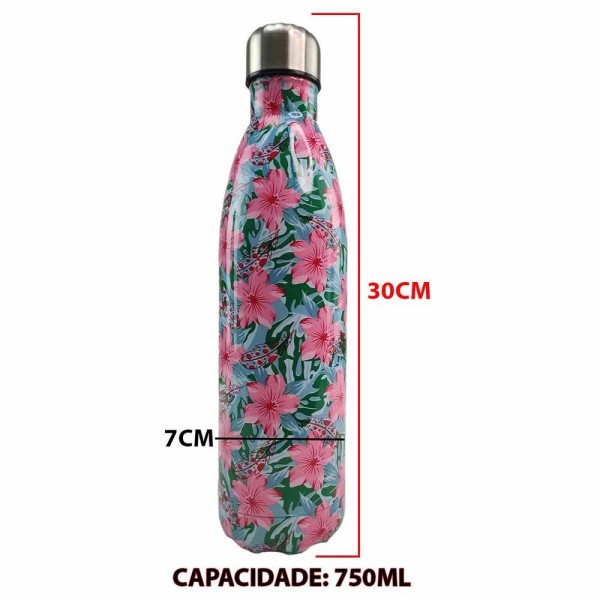 Encontraproduto.com.br - Garrafa Termica Estampada Flores 750 Ml Squeeze Inox Resistente Floral Academia Treino Aula Estudos
