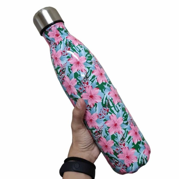 Encontraproduto.com.br - Garrafa Termica Estampada Flores 750 Ml Squeeze Inox Resistente Floral Academia Treino Aula Estudos