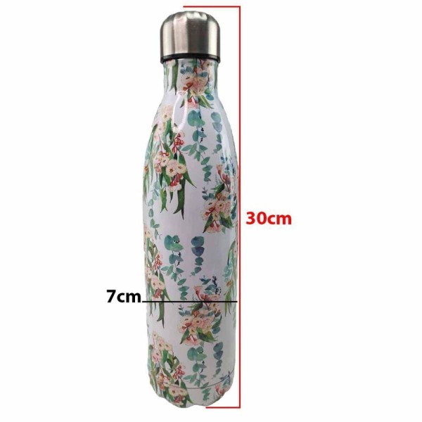 Encontraproduto.com.br - Garrafa Termica Estampada Flores 750 Ml Squeeze Floral Inox Resistente Bebida Agua Suco Gelado Quent