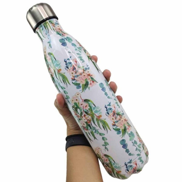 Encontraproduto.com.br - Garrafa Termica Estampada Flores 750 Ml Squeeze Floral Inox Resistente Bebida Agua Suco Gelado Quent