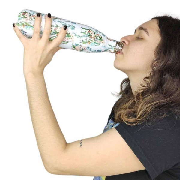 Encontraproduto.com.br - Garrafa Termica Estampada Flores 750 Ml Squeeze Floral Inox Resistente Bebida Agua Suco Gelado Quent