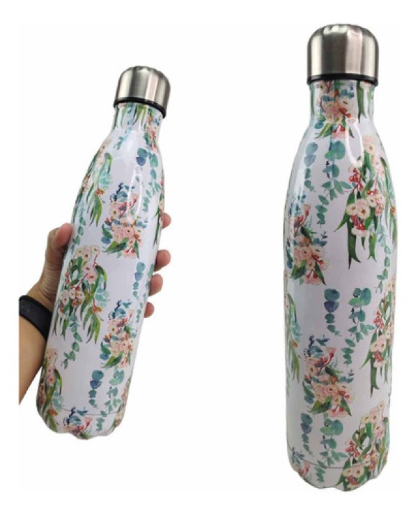 Encontraproduto.com.br - Garrafa Termica Estampada Flores 750 Ml Squeeze Floral Inox Resistente Bebida Agua Suco Gelado Quent