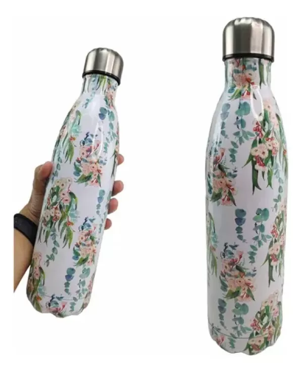 Encontraproduto.com.br - Garrafa Termica Estampada Flores 750 Ml Squeeze Floral Inox Resistente Bebida Agua Suco Gelado Quent