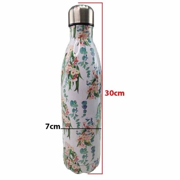 Encontraproduto.com.br - Garrafa Termica Estampada Flores 750 Ml Squeeze Floral Inox Resistente Bebida Agua Suco Gelado Quent